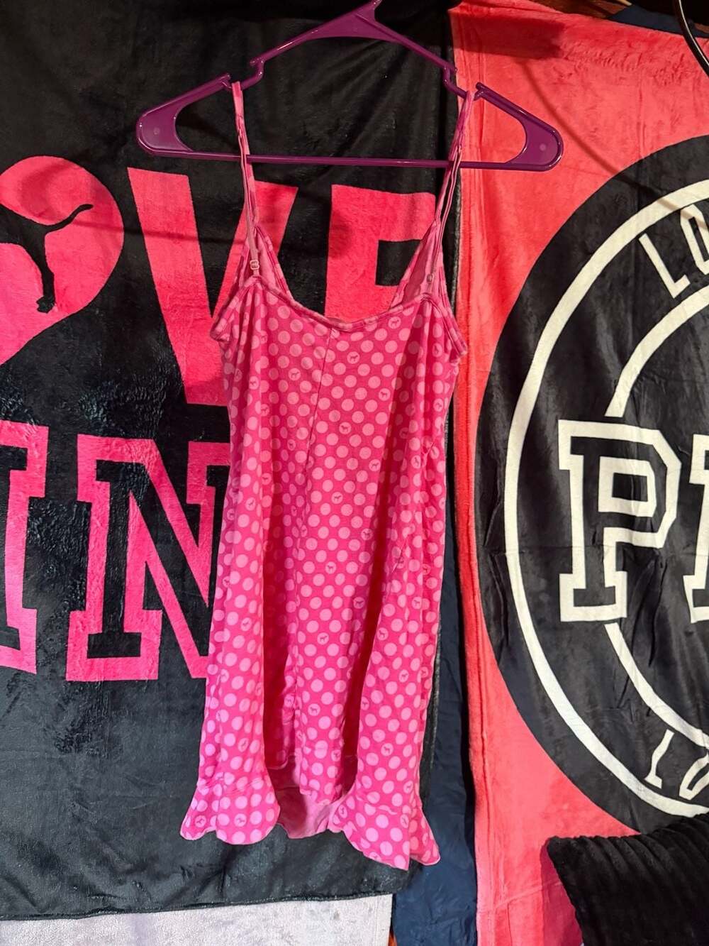 Vintage Victoria's Secret PINK Polka Dot Ruffle Slip Sleep Dress with Logo Charm - Picture 5 of 5
